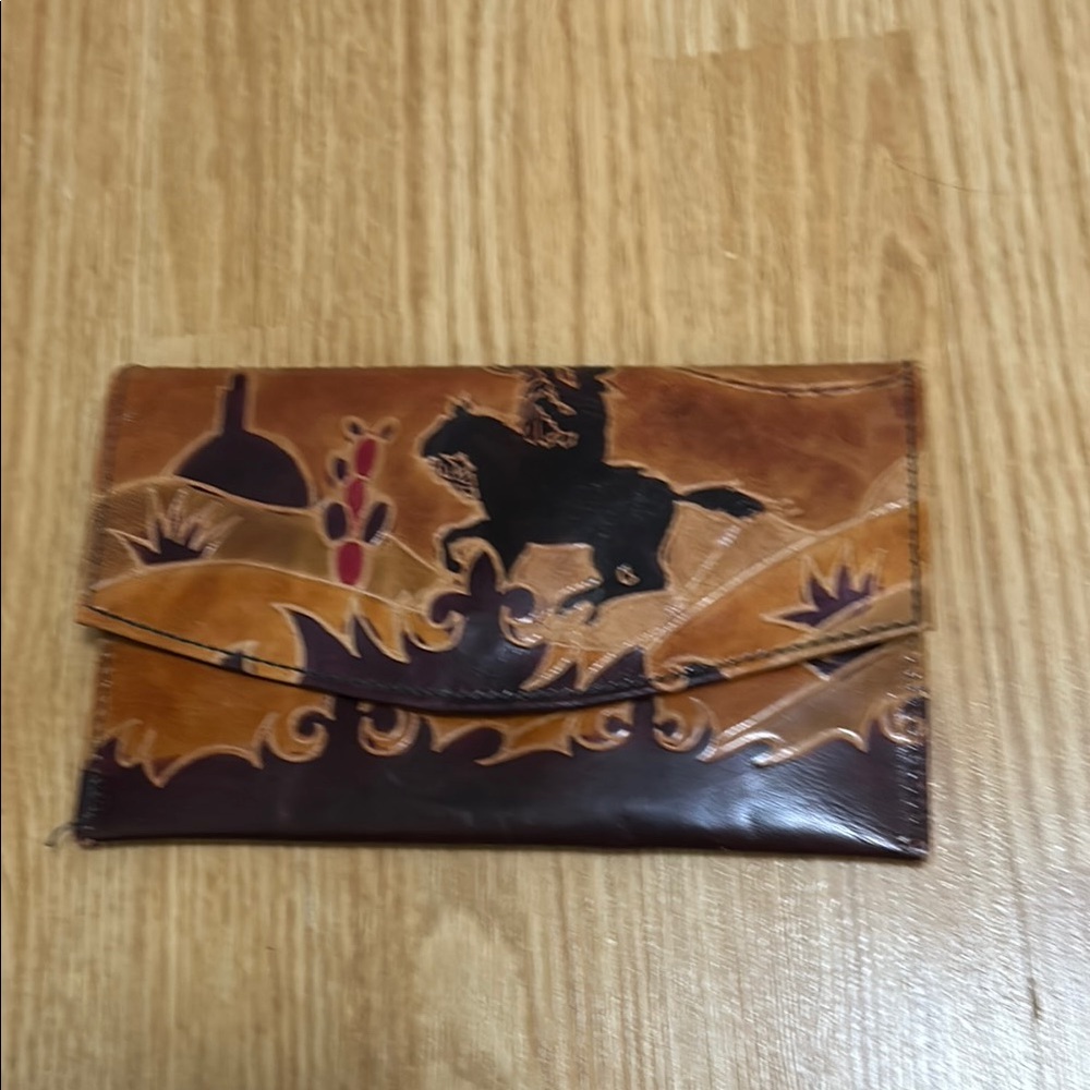 Western Leather Wallet with Cowboy Design